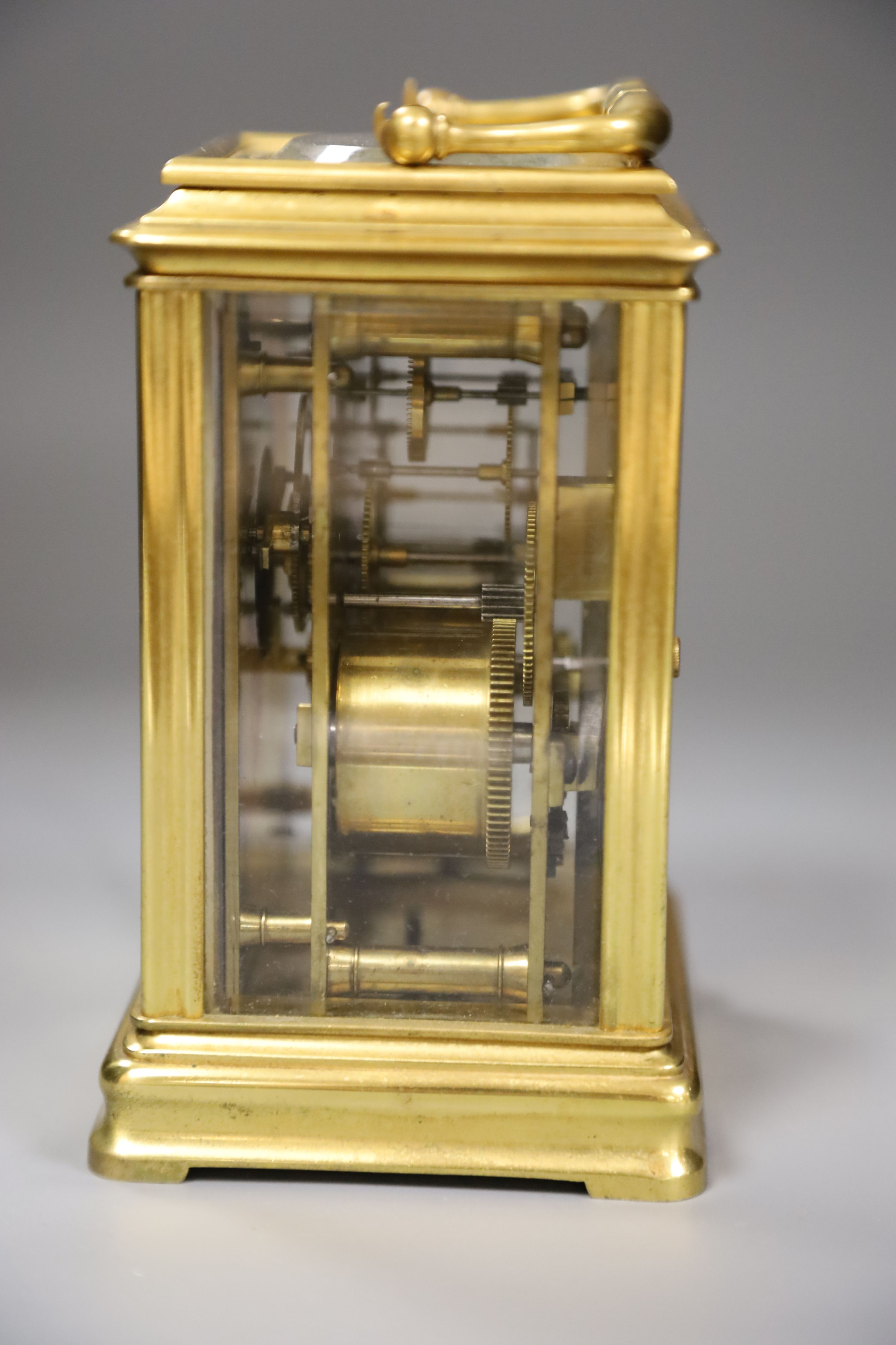 A large late 19th century French brass carriage clock, height 15cm